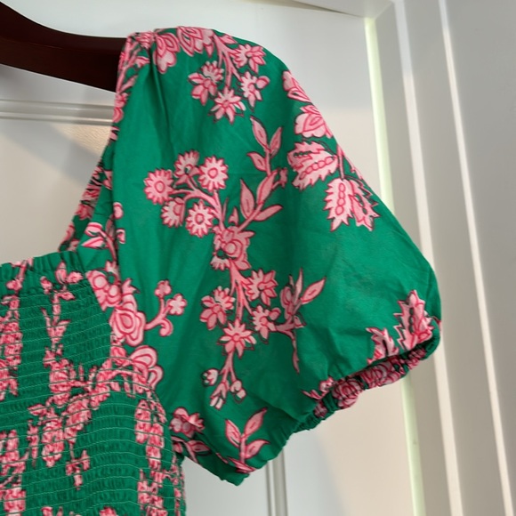 NWOT Reimagined by J Crew J Crew Factory smocked green & pink floral midi dress - Picture 4 of 16